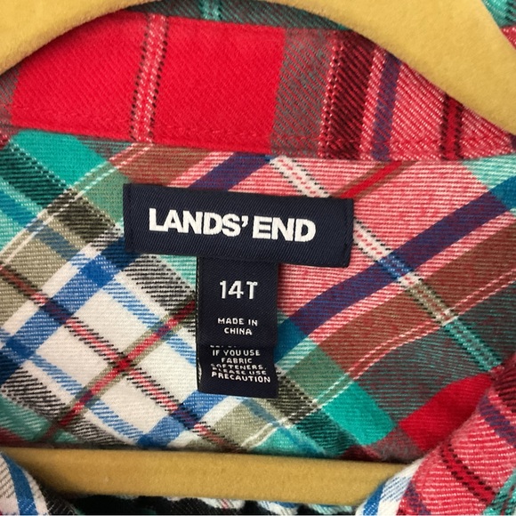Lands’ End Pretty Plaid Brushed Flannel Shirt Women’s 14 T Excellent Condition - Picture 2 of 3